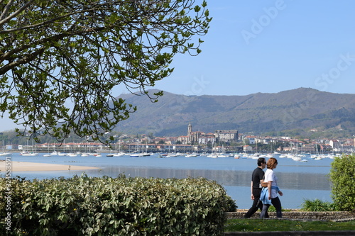 Beautiful view sea and beach Hendaye France Basque Country