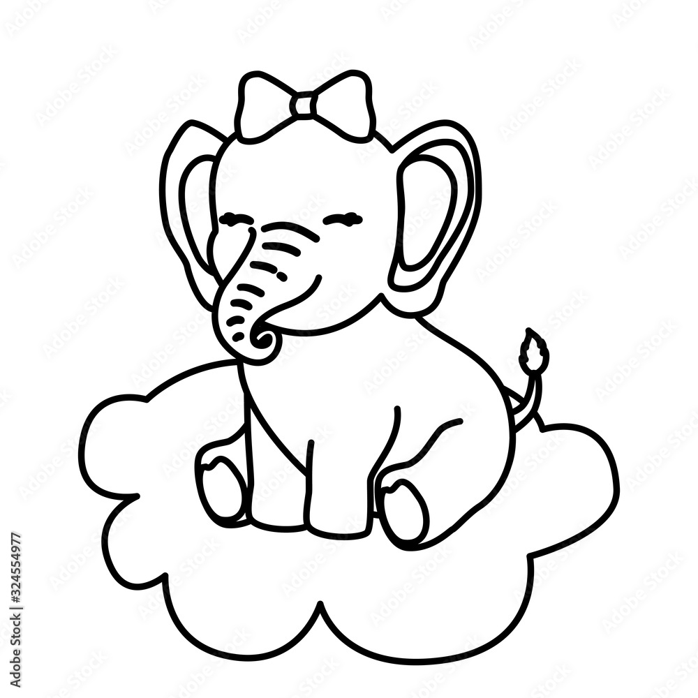 cute elephant female in cloud isolated icon vector illustration design