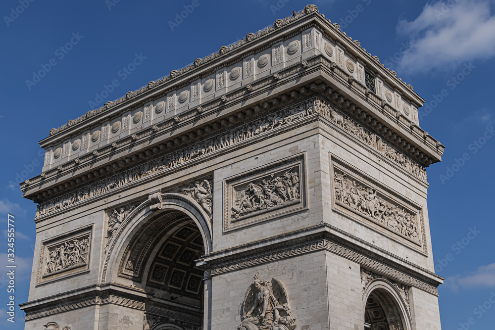 Arc de Triomphe de l'Etoile on Charles de Gaulle Place, Paris, France. Arc is one of the most famous monuments in Paris.