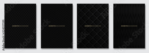 Vector abstract background, dark subtle creative wave patterns, geometric gradient texture. Deluxe Minimal pattern design. Black Modern Cover templates set.