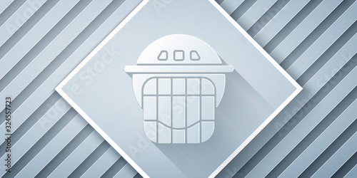 Photography Paper cut Hockey helmet icon isolated on grey background
