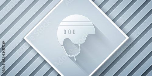 Canvas Print Paper cut Hockey helmet icon isolated on grey background