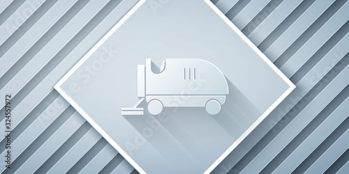 Paper cut Ice resurfacer icon isolated on grey background. Ice resurfacing machine on rink. Cleaner for ice rink and stadium. Paper art style. Vector Illustration