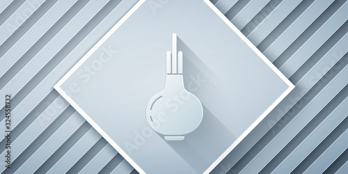Paper cut Onion icon isolated on grey background. Paper art style. Vector Illustration