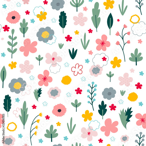 Flowers blossom illustration seamless pattern