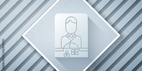 Paper cut Casino dealer icon isolated on grey background. Casino croupier. Paper art style. Vector Illustration