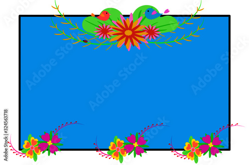 flowers frame with Cards and art boards Flower summer with bird of spring vector illustration