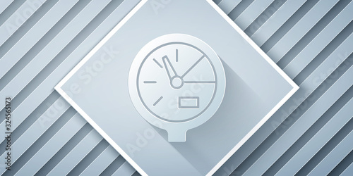 Paper cut Water meter icon isolated on grey background. Paper art style. Vector Illustration