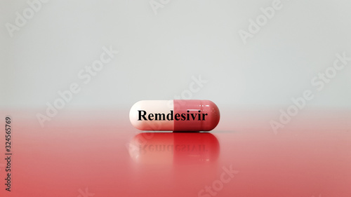 Medication of antiviral capsule(remdesivir drug) for treatment and prevention of new corona virus infection(COVID-19,novel coronavirus disease 2019 or nCoV 2019 from Wuhan. Pandemic infectious concept photo