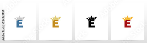  Royal Crown On Letter Logo Design E