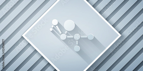 Paper cut Cannabis molecule icon isolated on grey background. Cannabidiol molecular structures, THC and CBD formula. Marijuana or cannabis. Paper art style. Vector Illustration