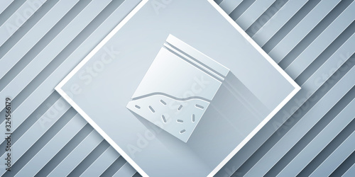 Paper cut Plastic bag of drug icon isolated on grey background. Health danger. Paper art style. Vector Illustration