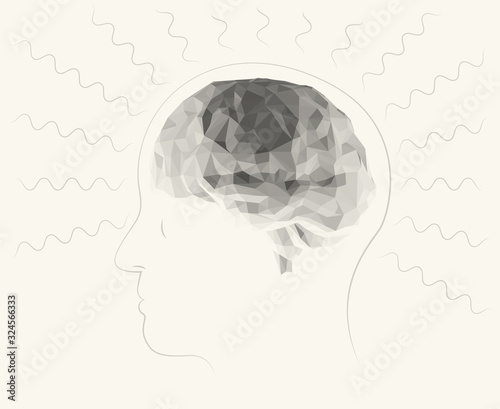 Isolated White Brains with Brain Waves on Light Background. Low Poly Vector 3D Rendering