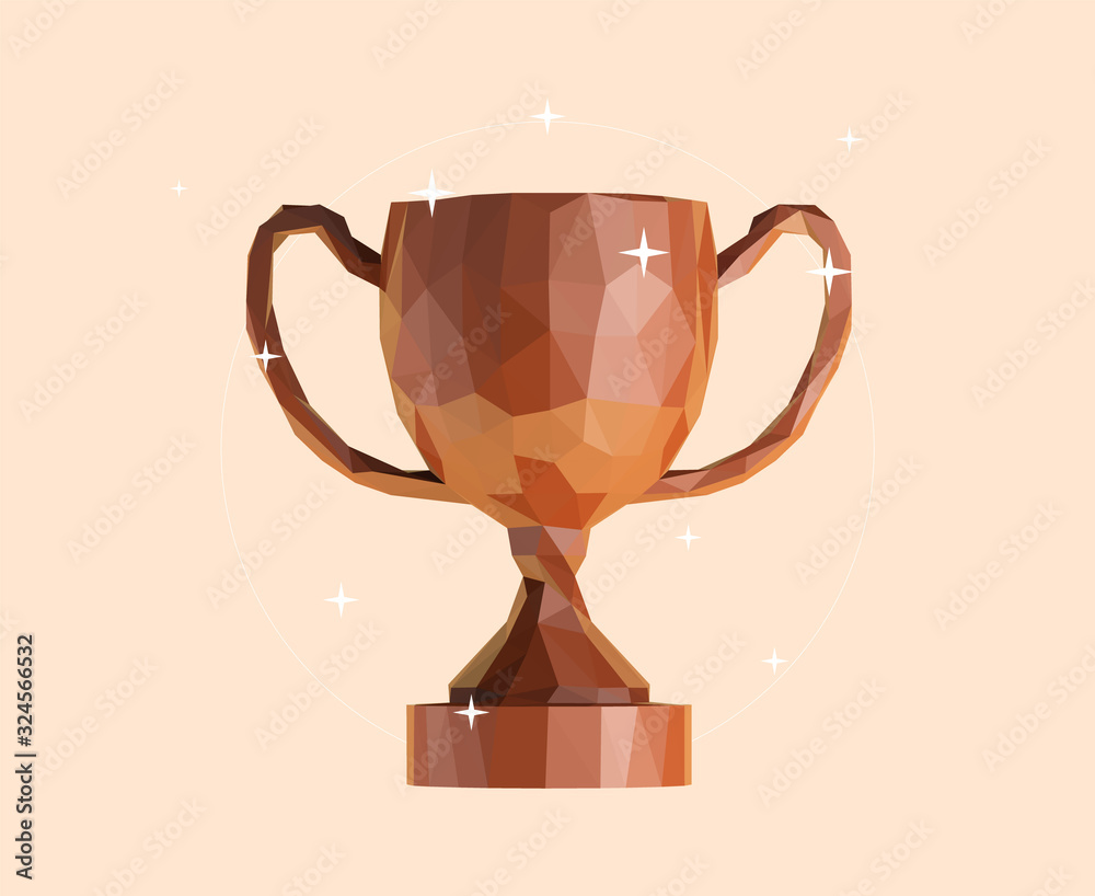 Chocolate Trophy Cup on Isolated Background. Brown Shiny Low Poly Vector 3D Rendering Chocolate Trophy Cup on Isolated Background. Brown Shiny Low Poly Vector 3D Rendering