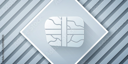 Paper cut Package with cocaine icon isolated on grey background. Health danger. Paper art style. Vector Illustration