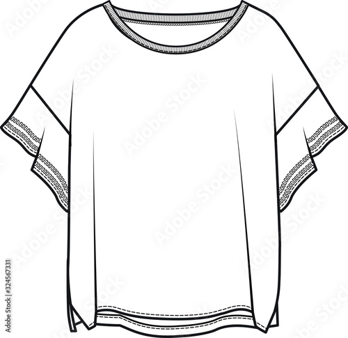 women's apparel top template, flat sketch