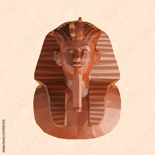 Chocolate Tutankhamun Burial Mask on Isolated Background. Brown Shiny Low Poly Vector 3D Rendering