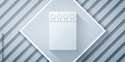 Paper cut Open matchbox and matches icon isolated on grey background. Paper art style. Vector Illustration