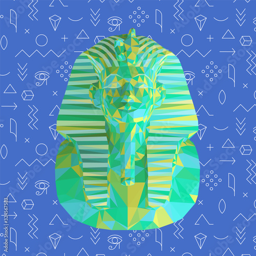 Colorful Tutankhamun Burial Mask on Isolated Background. Vibrant Low Poly Vector 3D Rendering