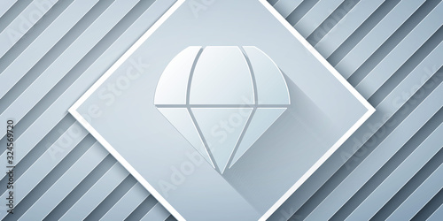 Paper cut Parachute icon isolated on grey background. Paper art style. Vector Illustration