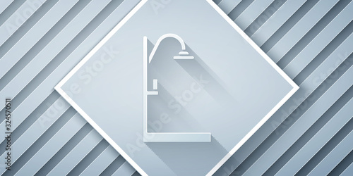 Paper cut Shower icon isolated on grey background. Paper art style. Vector Illustration