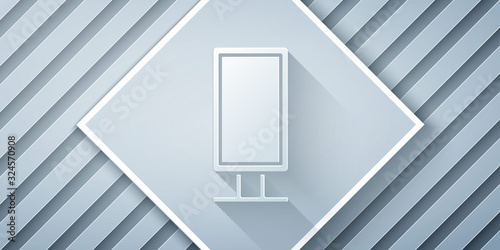Paper cut Big full length mirror for bedroom, shops, backstage icon isolated on grey background. Paper art style. Vector Illustration