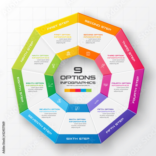 Nonagon infographic,Colorful template with 9 options,Vector illustration. photo