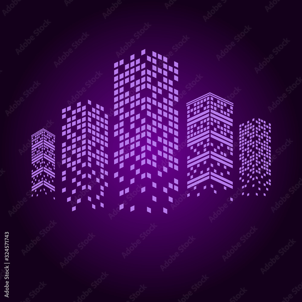 vector illustration of night city with skyscrapers