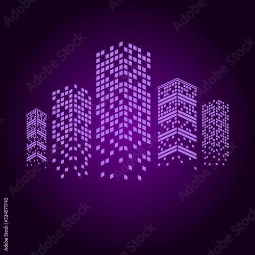 vector illustration of night city with skyscrapers