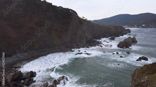 San Juan de Gaztelugatxe, Spain; 02 08 2020; Coastal shot of San Juan de Gaztelugatxe where the rough seas and huge cliffs surround the scenery.