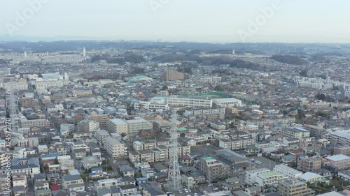 Tokyo Machida suburb, Aerial pan with copy space and wide background photo