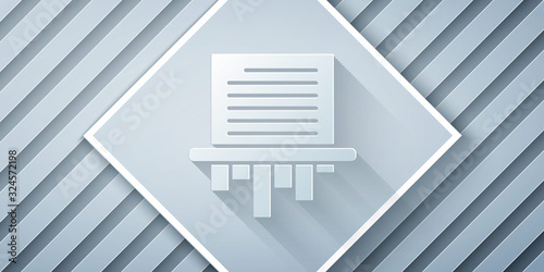 Paper cut Paper shredder confidential and private document office information protection icon isolated on grey background. Paper art style. Vector Illustration