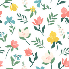 Handdoek met foto Scandinavische stijl patronen Seamless bright scandinavian floral pattern. Great for fabric, textile. Vector illustration.  © Angelina Bambina