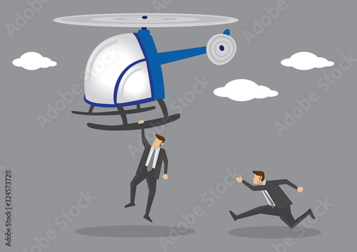 Men in Suit Chasing After Helicopter Vector Illustration
