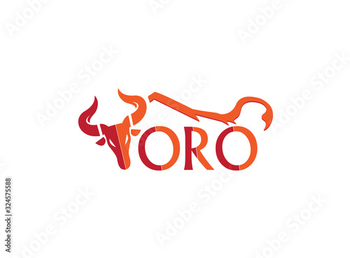 Toro head red orange stylized alphabet logo bull design vector illustration on white  background