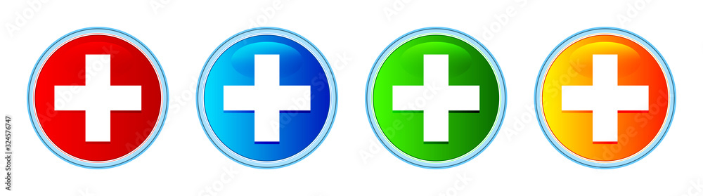 Plus icon glassy round button set illustration Plus icon glassy round button set illustration