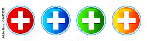 Plus icon glassy round button set illustration