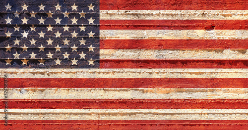 US of America flag painted on a concrete walll, background, texture.