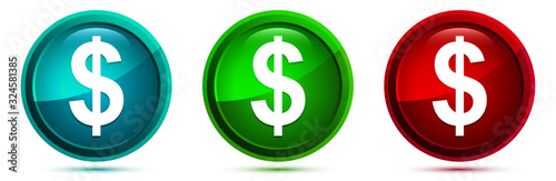 Dollar sign icon elegant round button set illustration