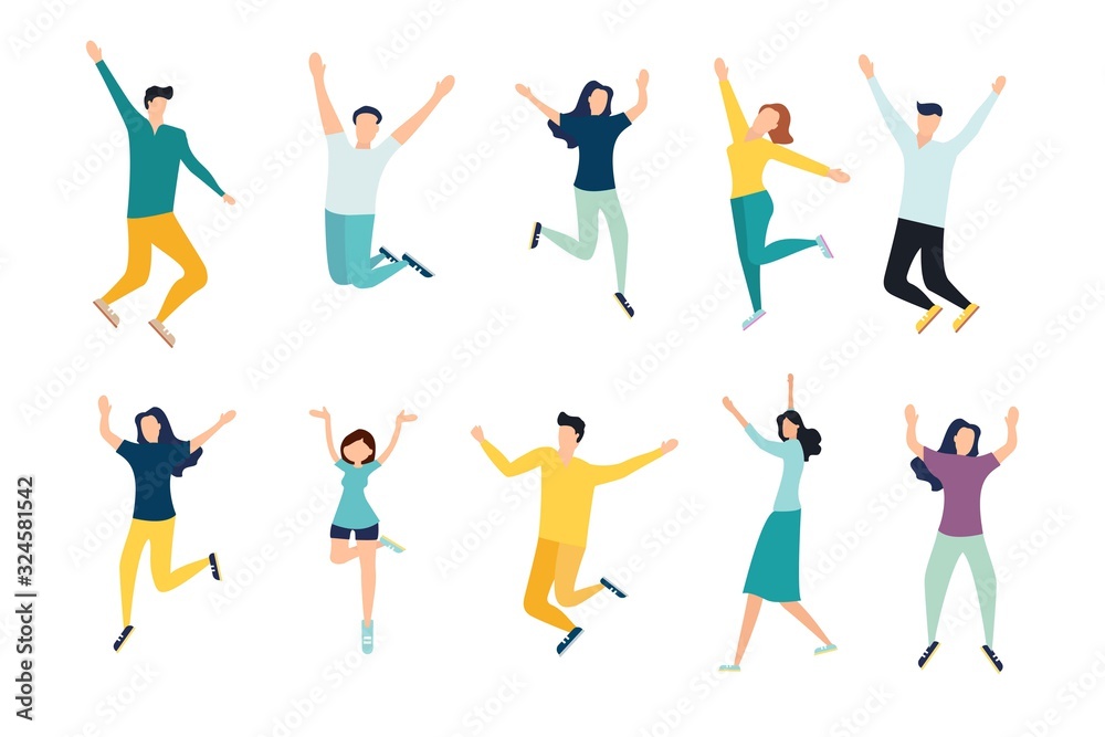 People are jumping with excitement and happiness. flat design style minimal vector illustration.