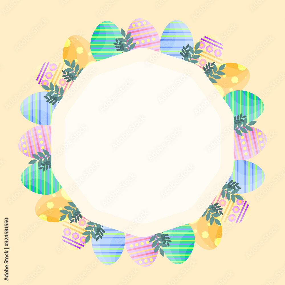 This is frame with Easter eggs on yellow background.