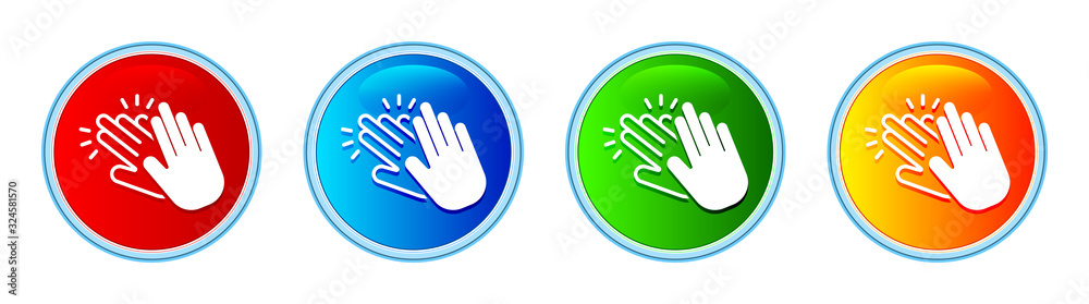 Hands clap icon glassy round button set illustration Hands clap icon glassy round button set illustration