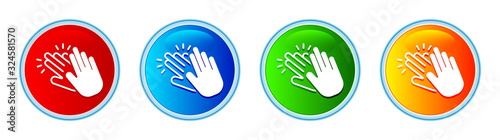 Hands clap icon glassy round button set illustration
