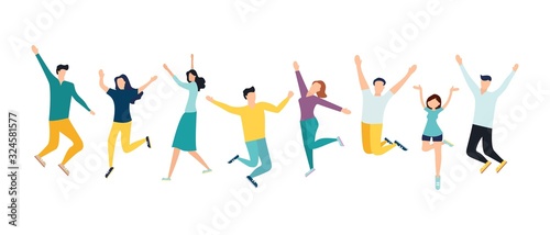 People are jumping with excitement and happiness. flat design style minimal vector illustration.