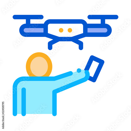 Human And Drone Icon Vector. Outline Human And Drone Sign. Isolated Contour Symbol Illustration