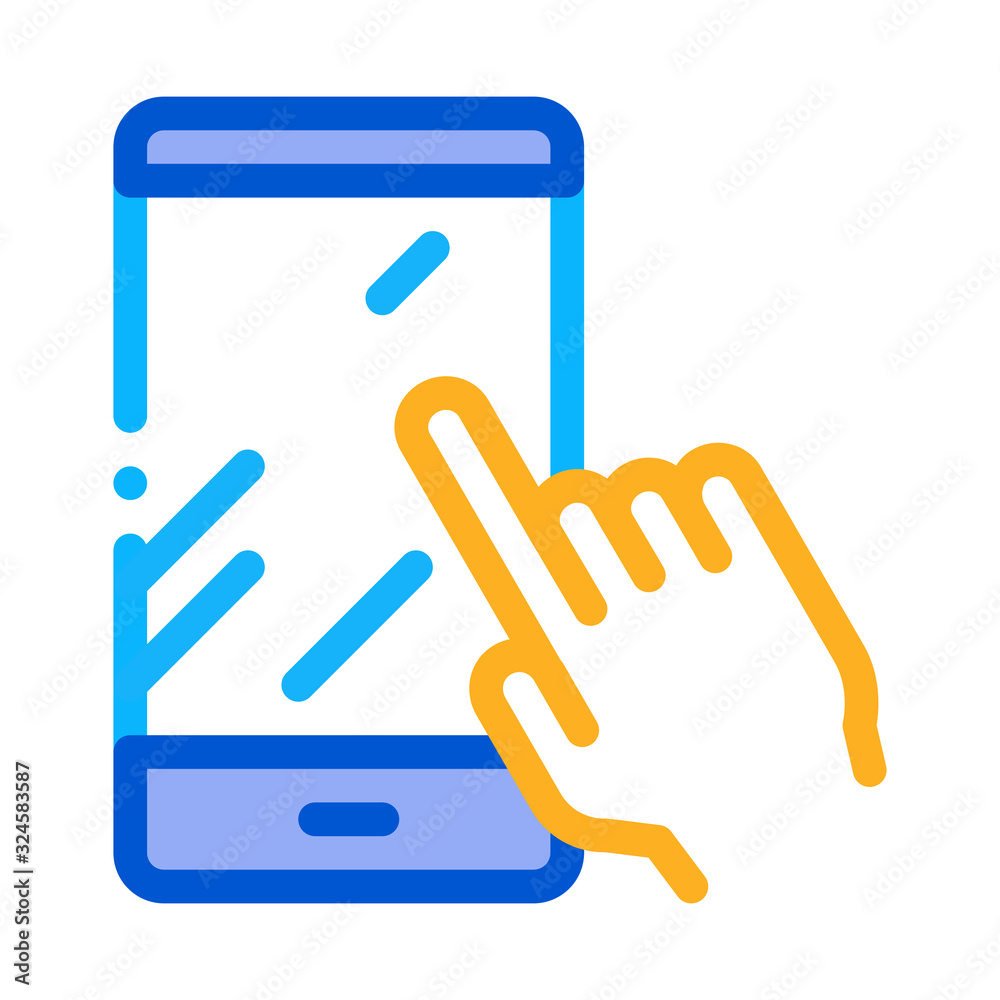 Hand Touch Phone Icon Vector. Outline Hand Touch Phone Sign. Isolated Contour Symbol Illustration Hand Touch Phone Icon Vector. Outline Hand Touch Phone Sign. Isolated Contour Symbol Illustration