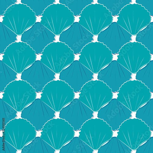 Sea shells seamless vector pattern. Hand drawn line art. Arabesque style overlapping repeat. Aquatic illustration all over print for vacation resort concept.