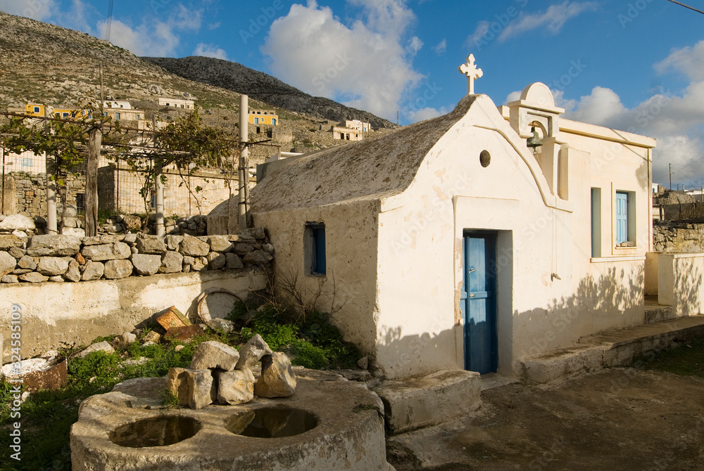 Olympos, Karpathos island, Greece, chapel in the valley of Avelona the agricultural valley of olympos
