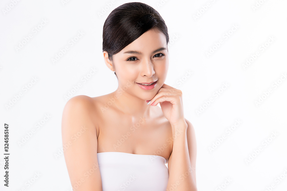 Portrait beautiful young asian woman clean fresh bare skin concept. Asian girl beauty face skincare and health wellness, Facial treatment, Perfect skin, Natural makeup, on white background,two Portrait beautiful young asian woman clean fresh bare skin concept. Asian girl beauty face skincare and health wellness, Facial treatment, Perfect skin, Natural makeup, on white background,two