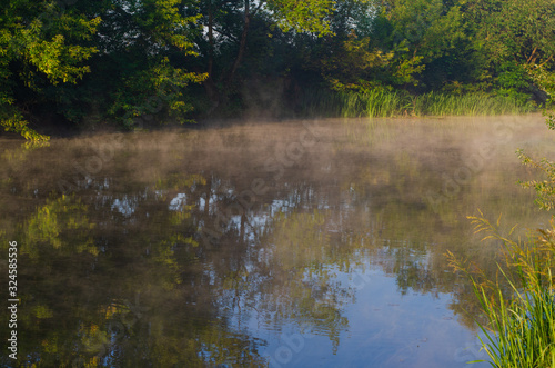 Morning on the river early morning reeds mist fog and water surface on the river. © Oleksandr